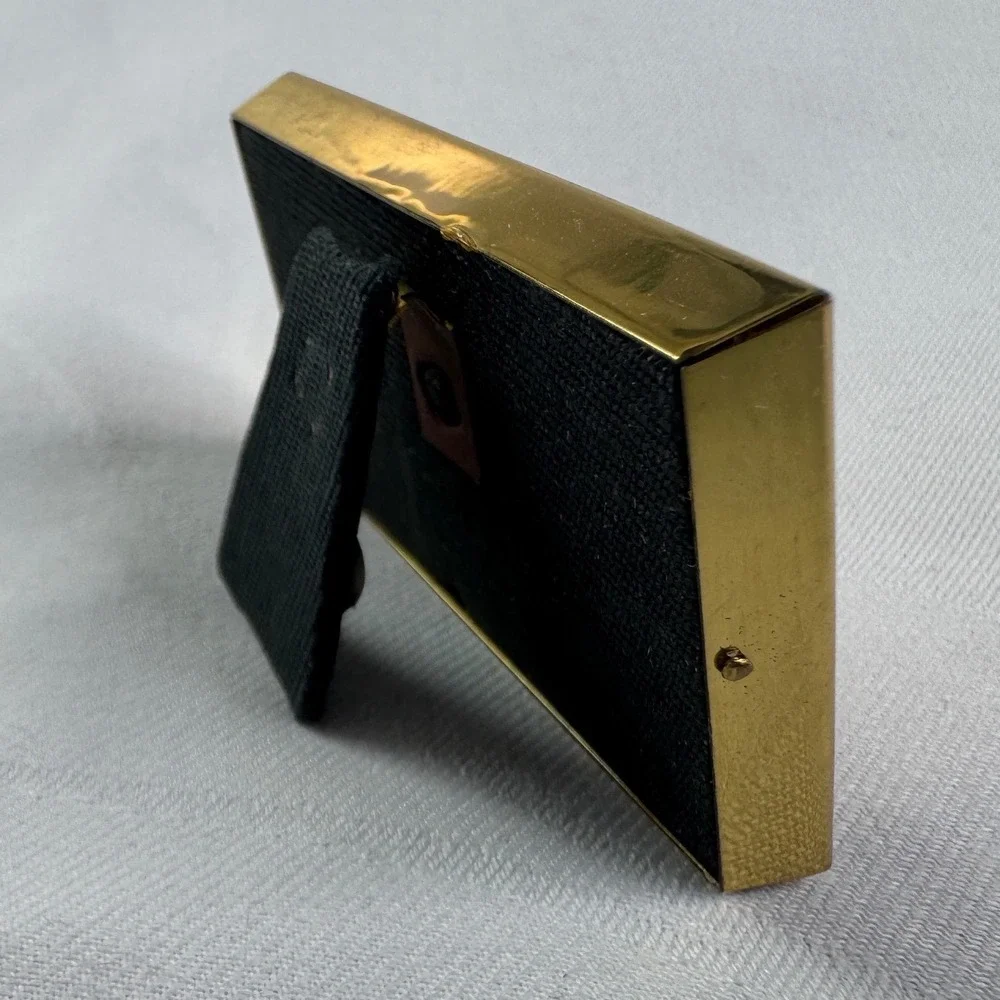 Vintage Solid Brass Miniature Double Picture Frame Gold Tone Tabletop BP 222